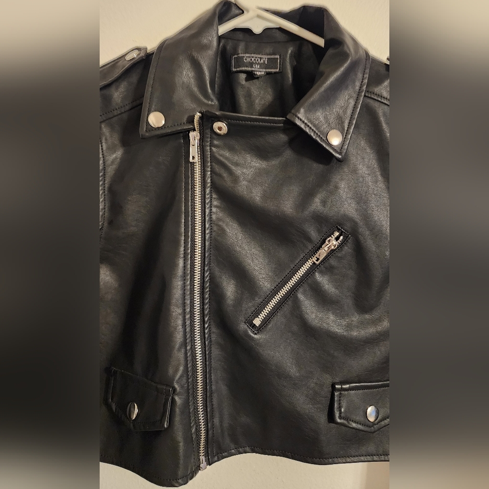 Chocolate Black Biker Jacket Size M teens Juniors - Picture 4 of 5